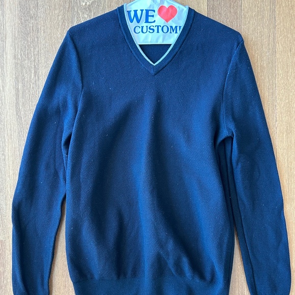 Bloomingdale’s The Men’s Store 100% Cotton Navy Blue Textured V-neck Sweater S - Picture 1 of 6